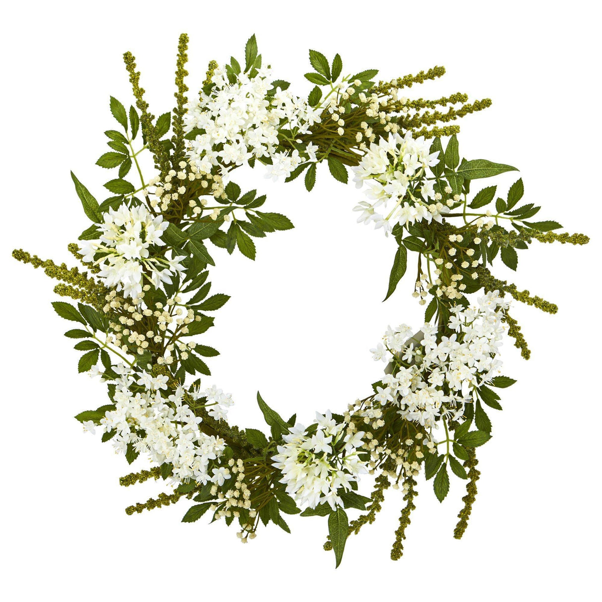 24” White Mixed Floral Artificial Wreath-Parc Decor