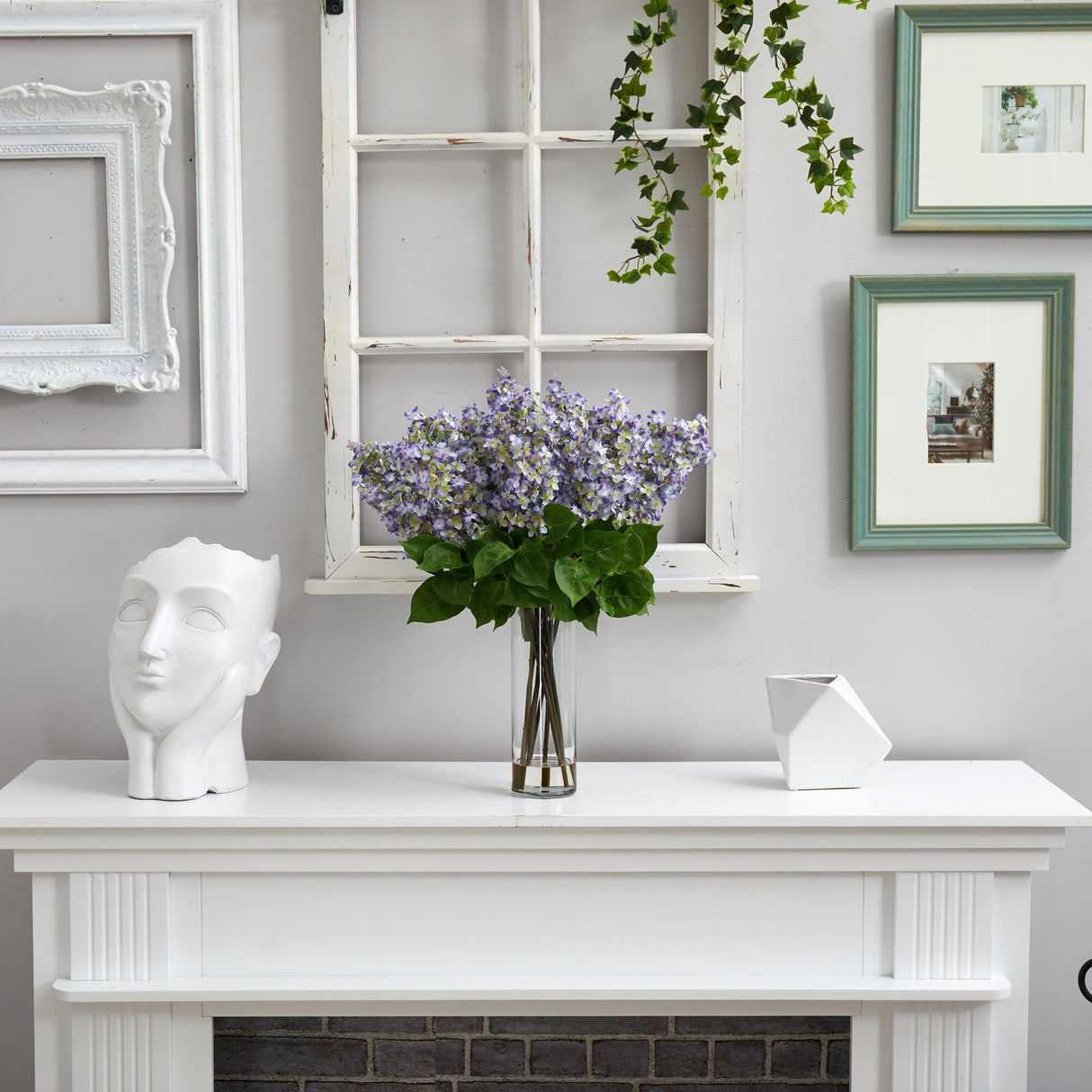 24” Artificial Lilac Arrangement with Cylinder Glass Vase-Arrangement-Parc Decor