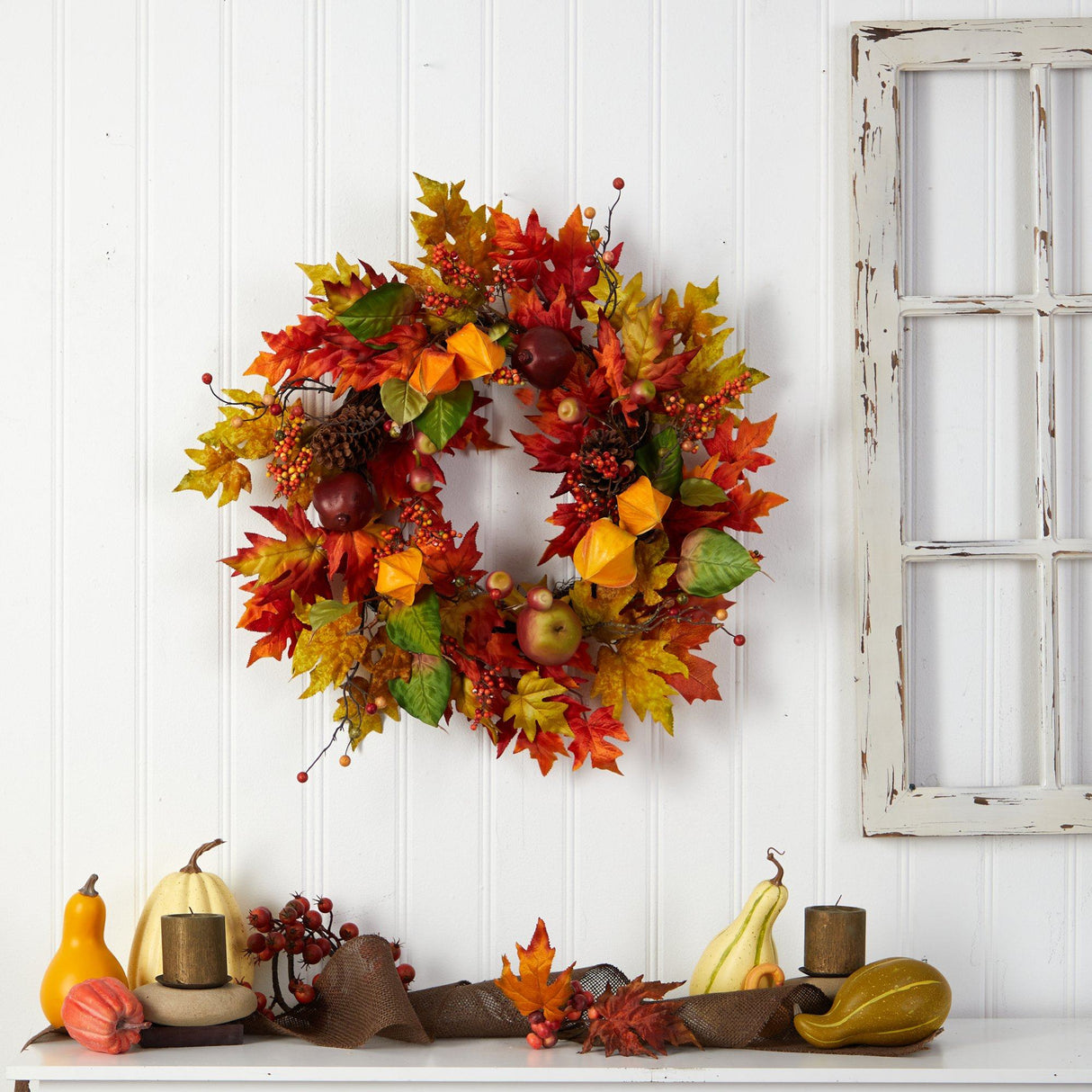 24” Autumn Maple Leaf and Berries Fall Artificial Wreath-Wreath-Parc Decor