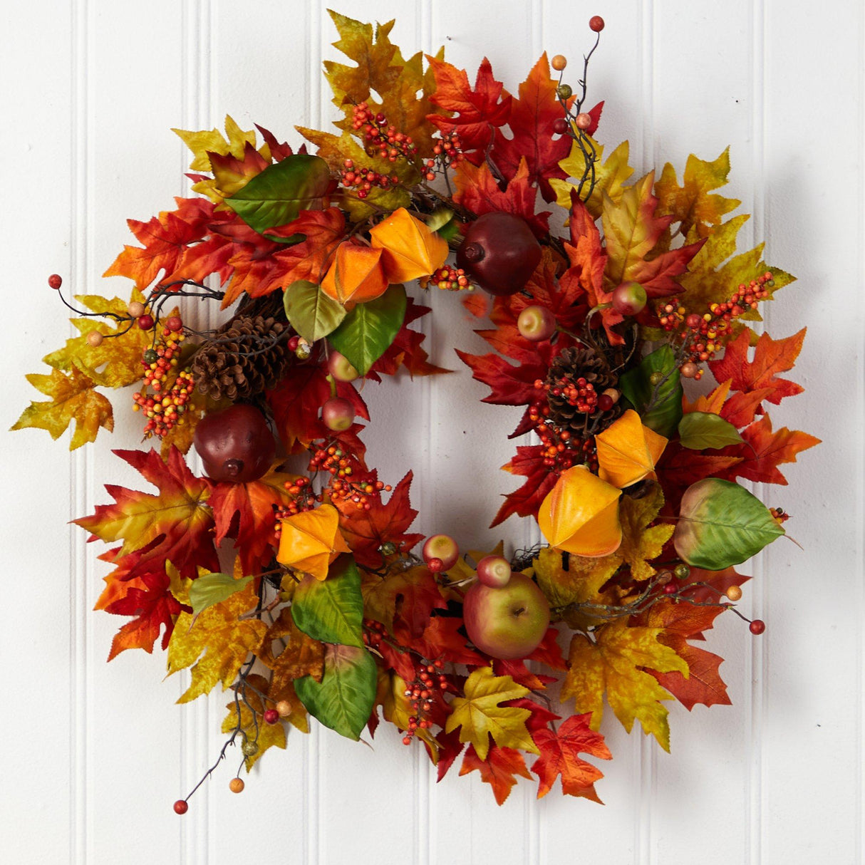 24” Autumn Maple Leaf and Berries Fall Artificial Wreath-Wreath-Parc Decor