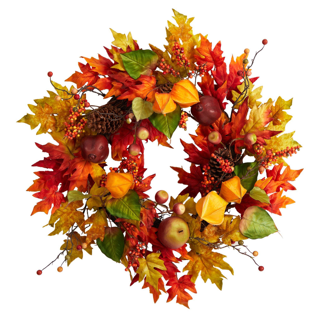 24” Autumn Maple Leaf and Berries Fall Artificial Wreath-Wreath-Parc Decor
