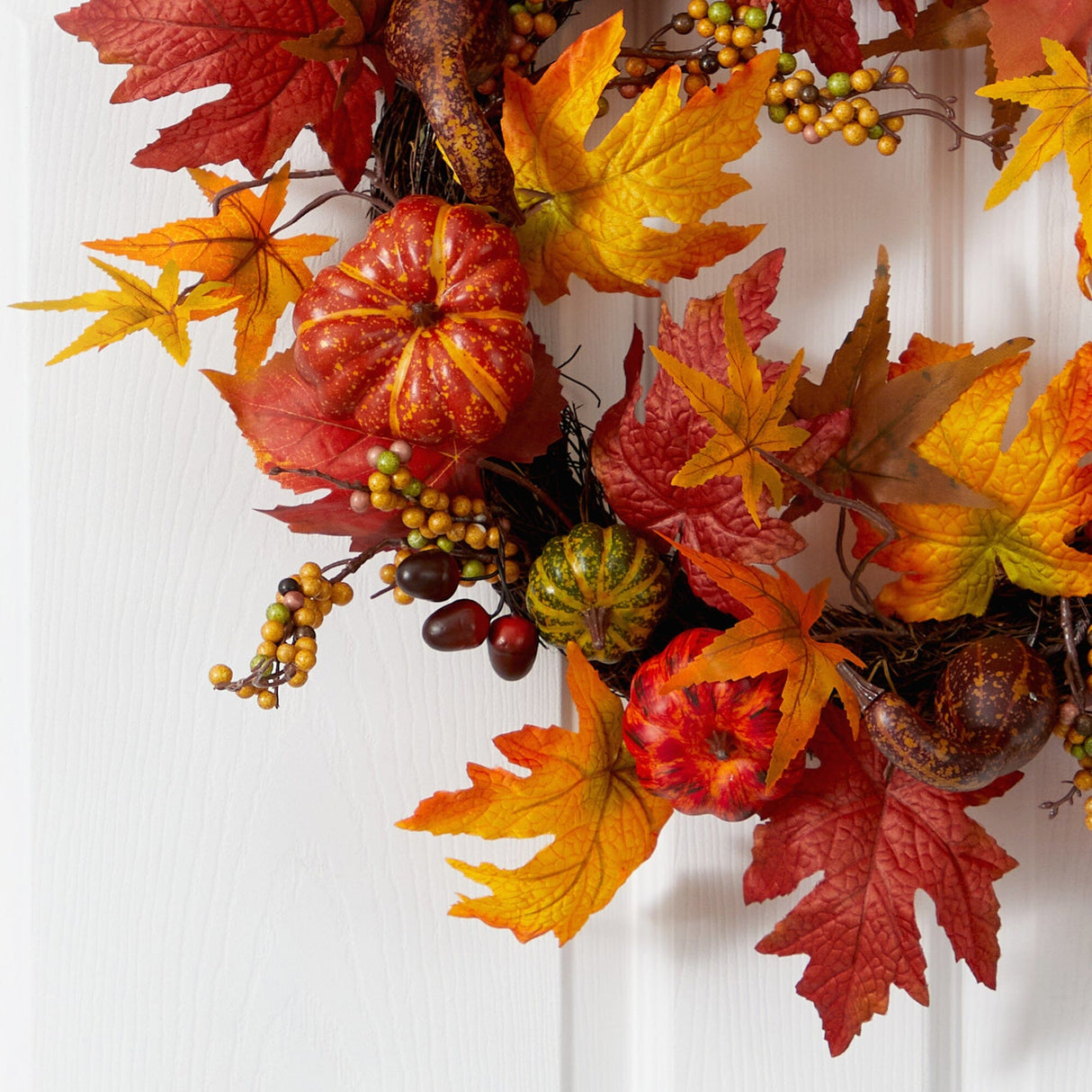 24” Autumn Pumpkin and Berries Artificial Fall Wreath-Wreath-Parc Decor