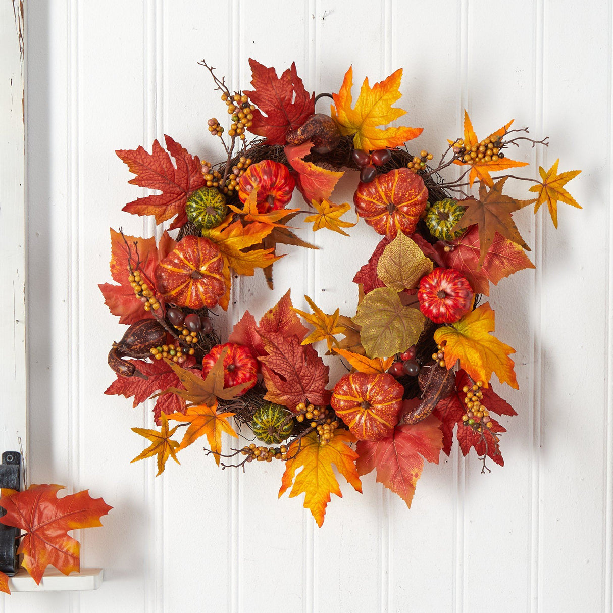 24” Autumn Pumpkin and Berries Artificial Fall Wreath-Wreath-Parc Decor