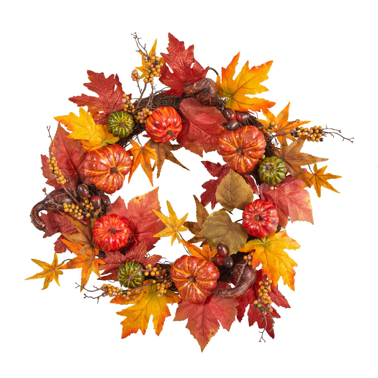 24” Autumn Pumpkin and Berries Artificial Fall Wreath-Wreath-Parc Decor
