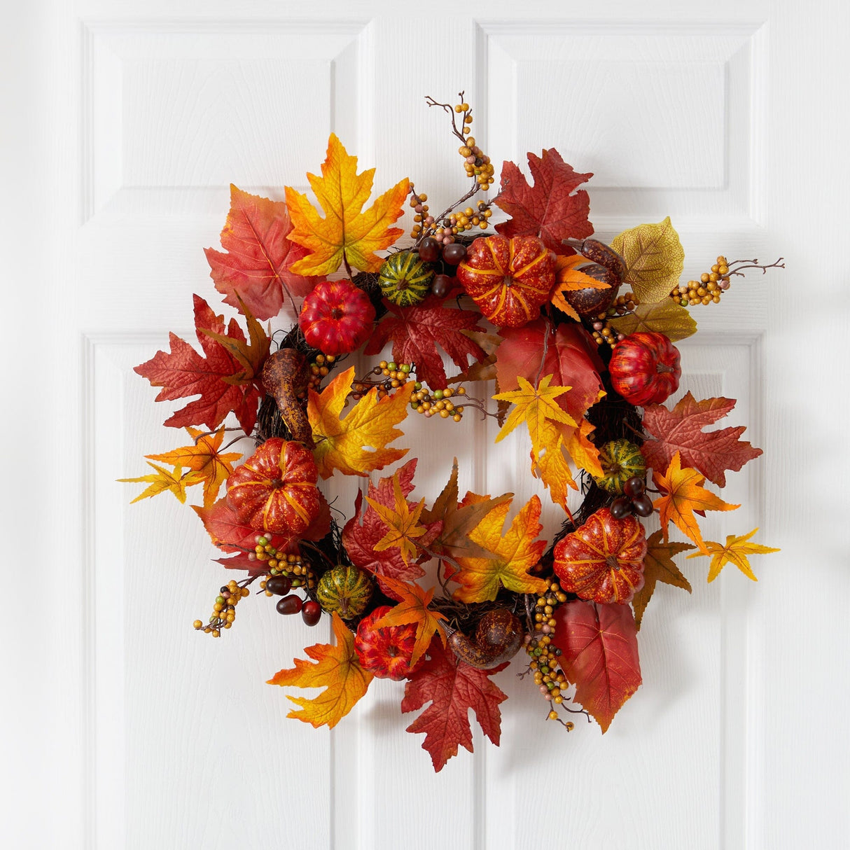 24” Autumn Pumpkin and Berries Artificial Fall Wreath-Wreath-Parc Decor
