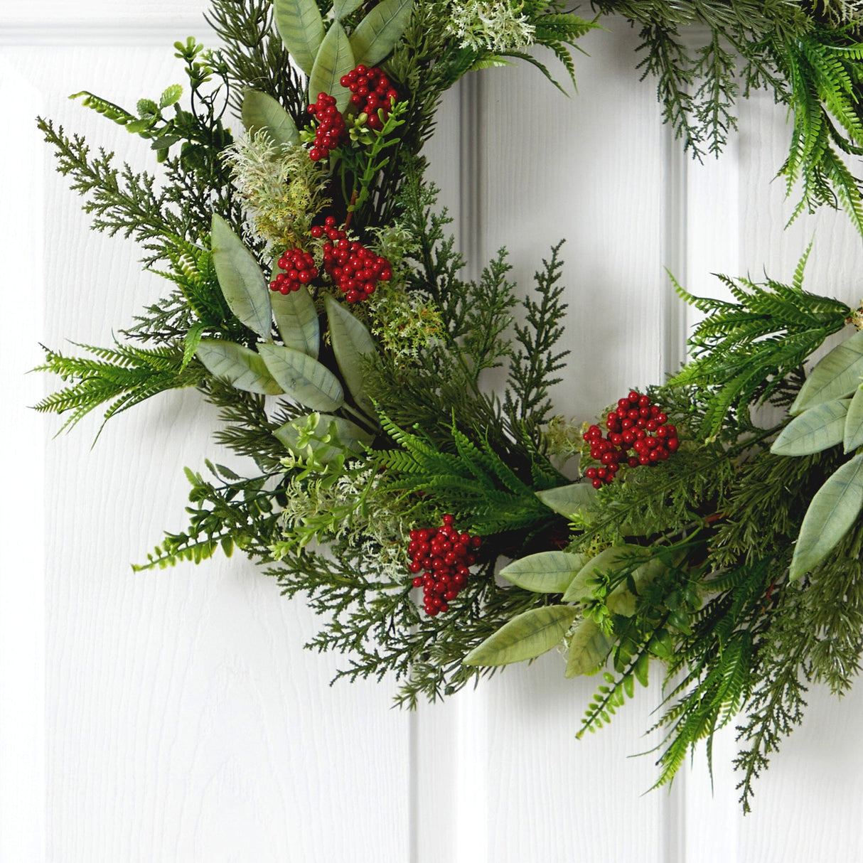 24” Cedar, Eucalyptus and Berries Artificial Christmas Wreath-Wreath-Parc Decor