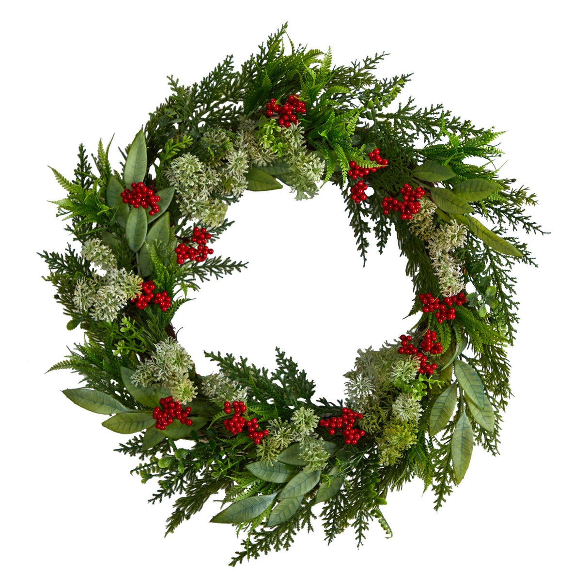 24” Cedar, Eucalyptus and Berries Artificial Christmas Wreath-Wreath-Parc Decor