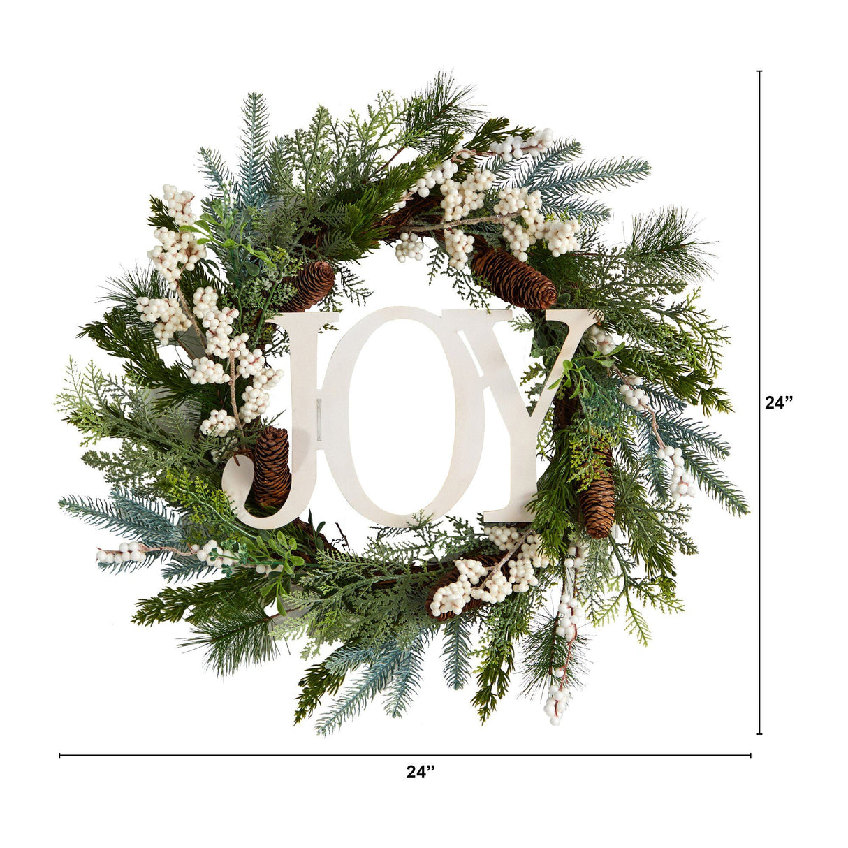 24” Christmas Joy Greenery Holiday Artificial Wreath-Wreath-Parc Decor