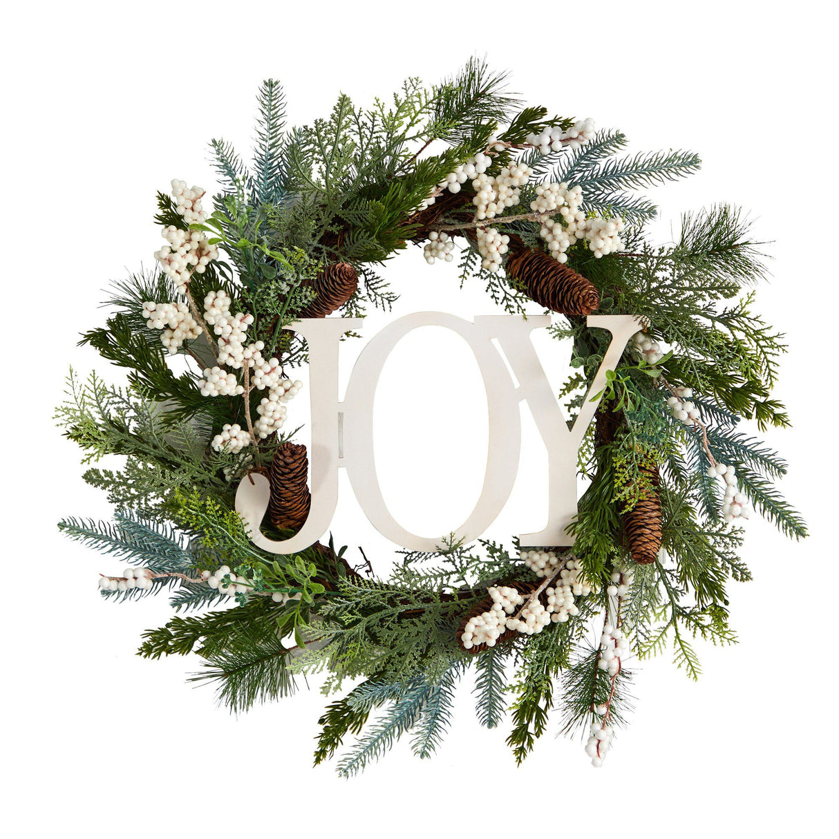 24” Christmas Joy Greenery Holiday Artificial Wreath-Wreath-Parc Decor