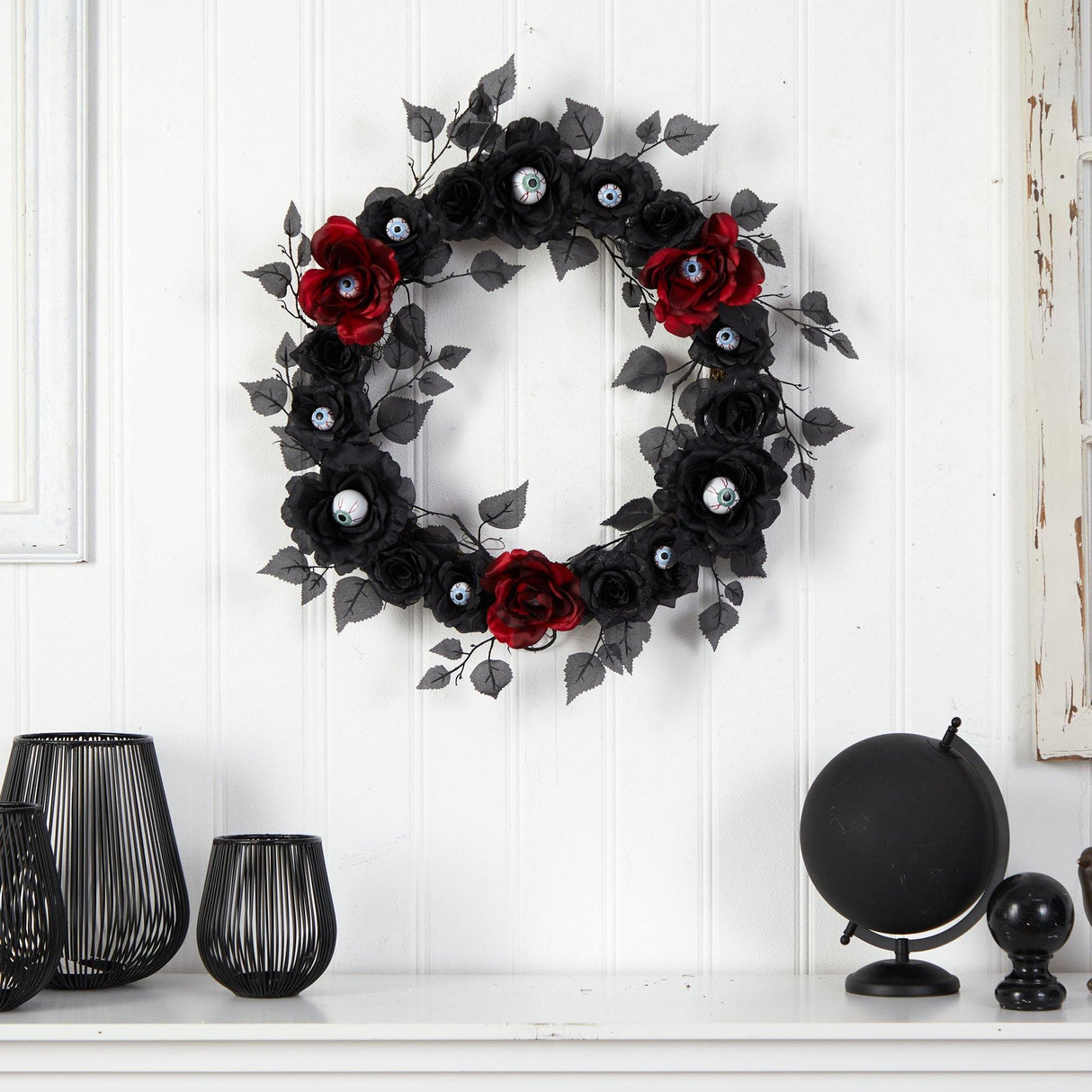 24” Eyeball Rose Halloween Artificial Wreath-Wreath-Parc Decor