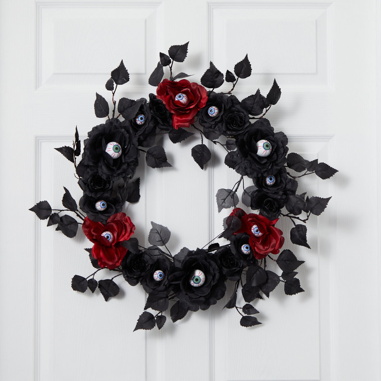 24” Eyeball Rose Halloween Artificial Wreath-Wreath-Parc Decor
