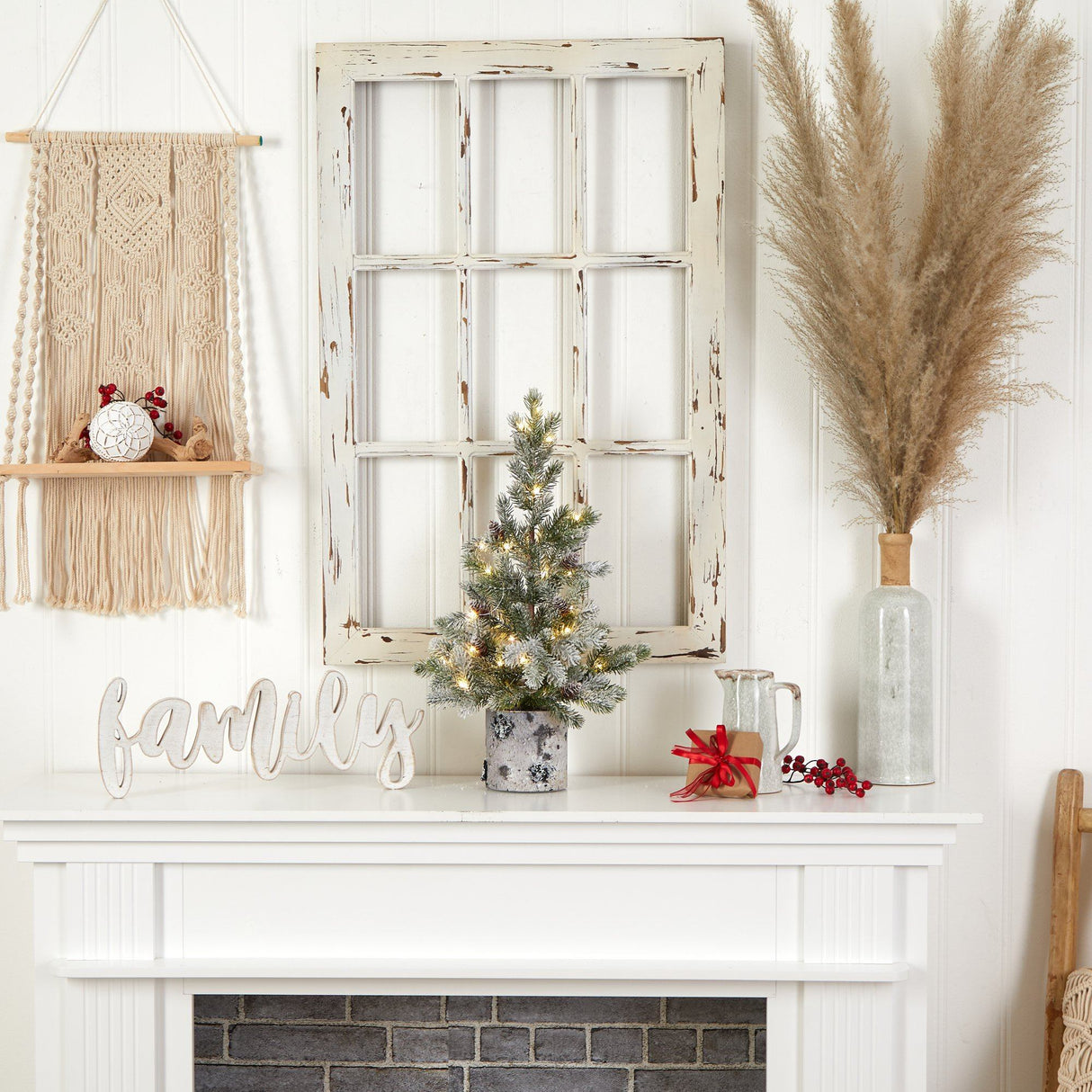 24” Flocked Artificial Christmas Tree in Decorative Birch Bark Planter-Christmas Tree-Parc Decor