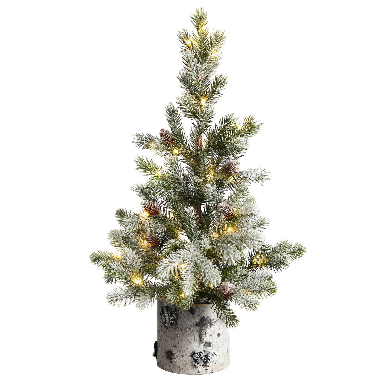 24” Flocked Artificial Christmas Tree in Decorative Birch Bark Planter-Christmas Tree-Parc Decor