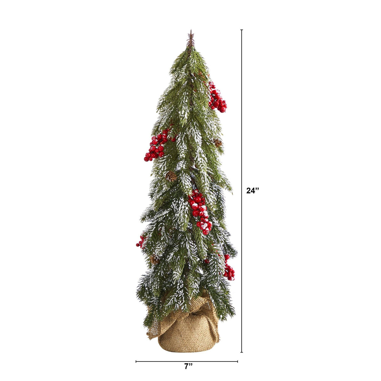 24” Flocked Artificial Christmas Tree with Berries and Pine Cones-Christmas Tree-Parc Decor