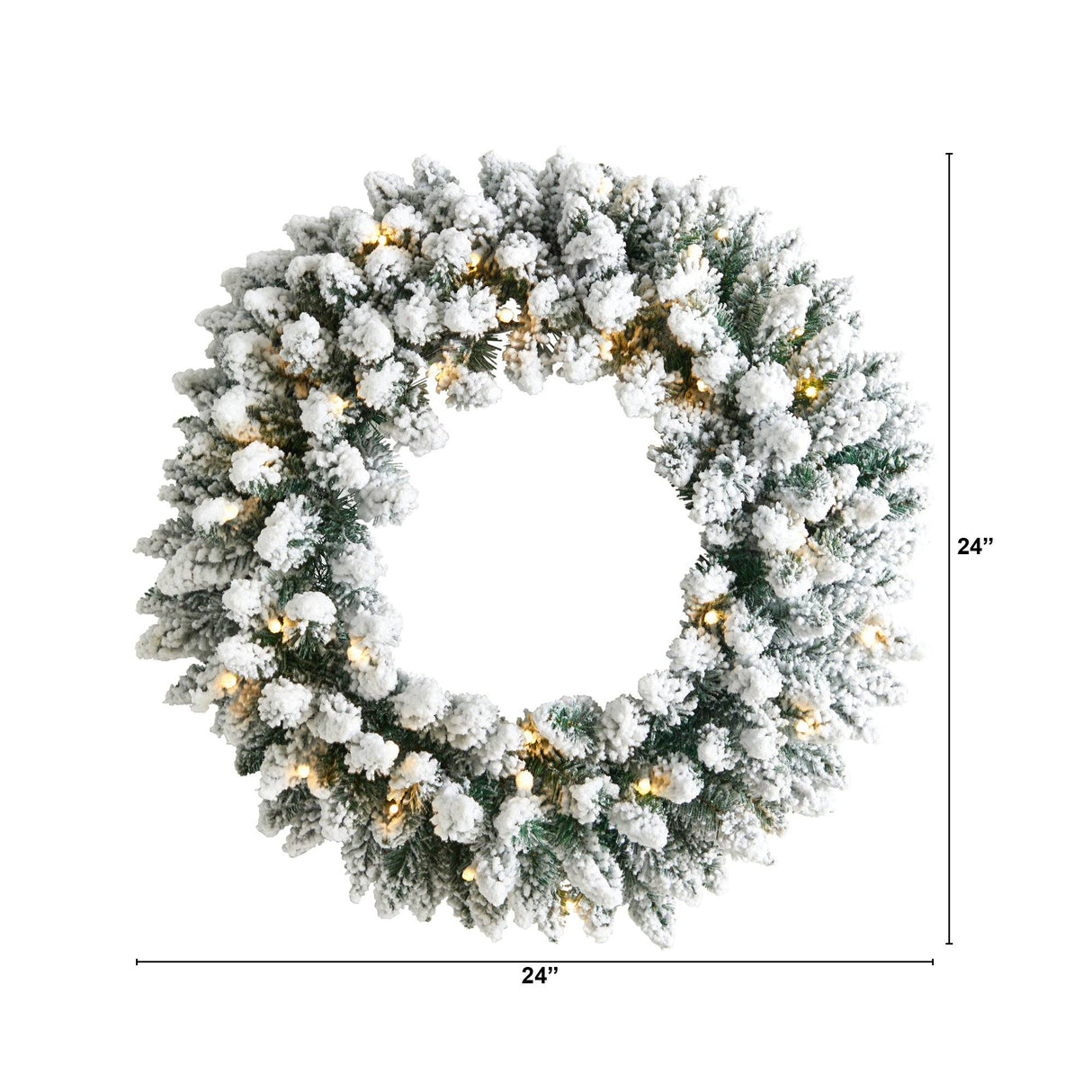 24” Flocked Artificial Christmas Wreath with 160 Bendable Branches and 35 Warm White LED Lights-Wreath-Parc Decor