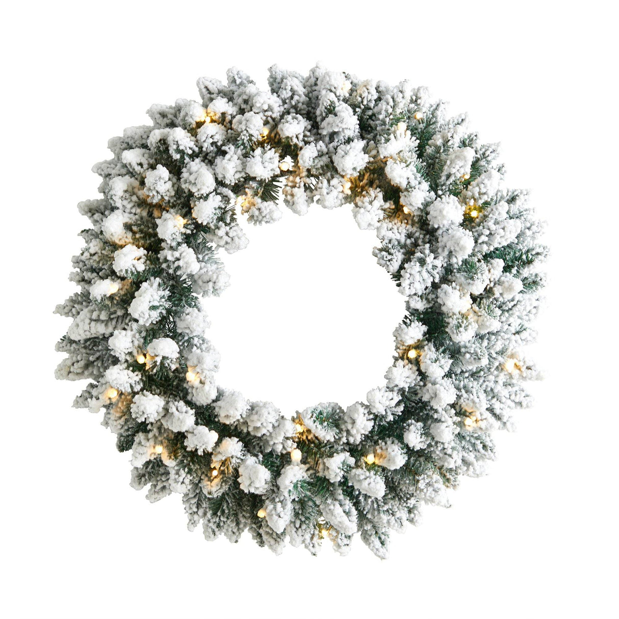 24” Flocked Artificial Christmas Wreath with 160 Bendable Branches and 35 Warm White LED Lights-Wreath-Parc Decor