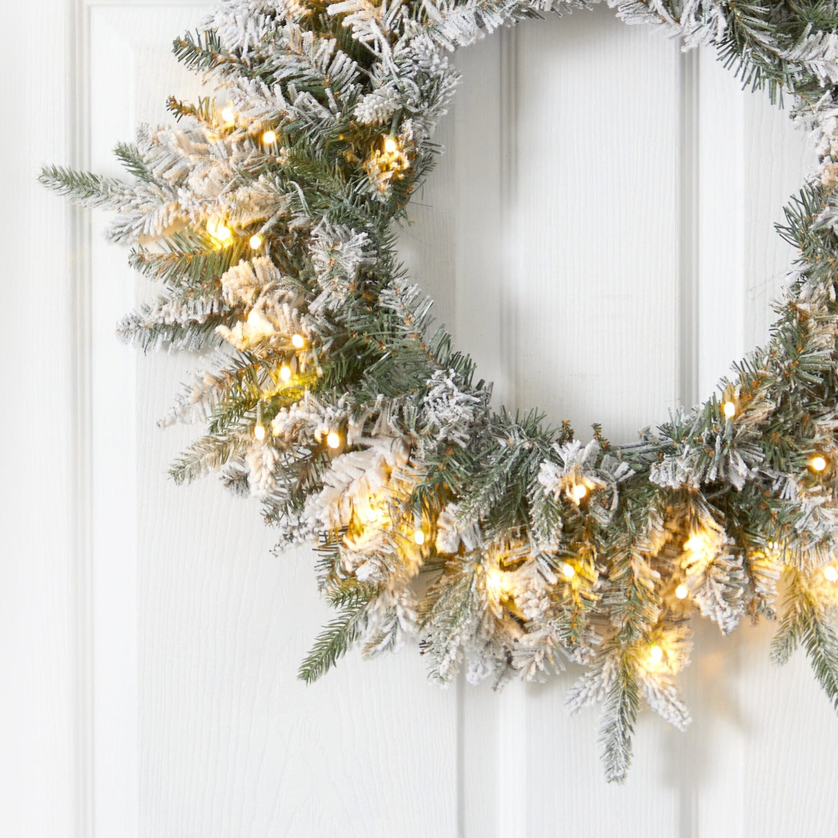 24” Flocked Artificial Christmas Wreath with 50 LED Lights-Wreath-Parc Decor