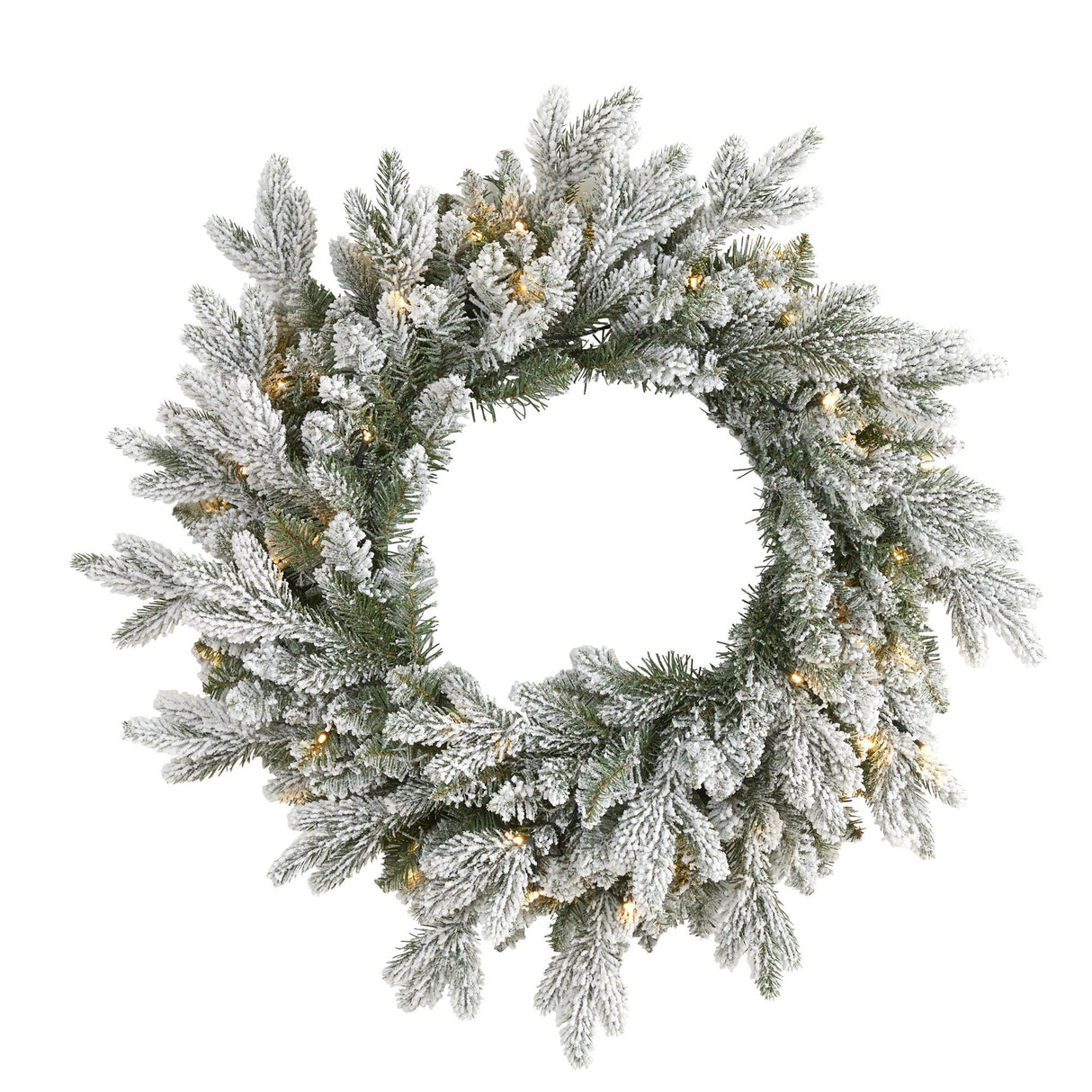 24” Flocked Artificial Christmas Wreath with 50 LED Lights-Wreath-Parc Decor
