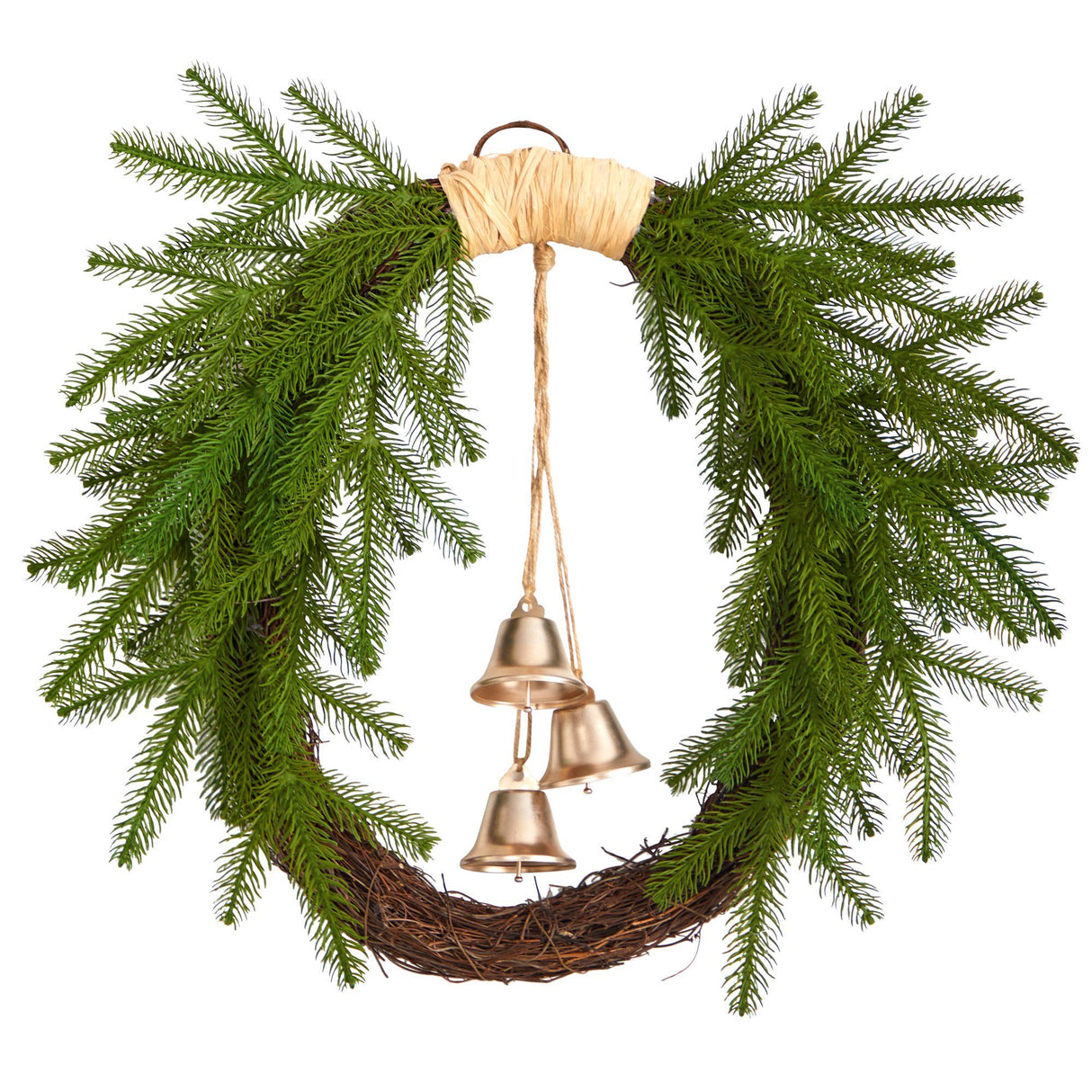 24” Holiday Christmas Pine and Bells Wreath-Wreath-Parc Decor