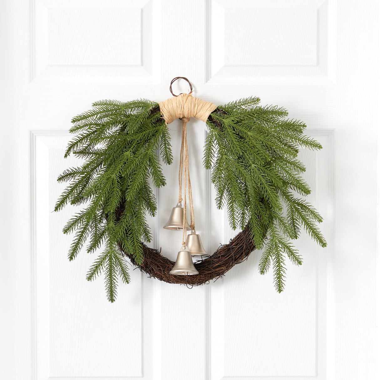 24” Holiday Christmas Pine and Bells Wreath-Wreath-Parc Decor