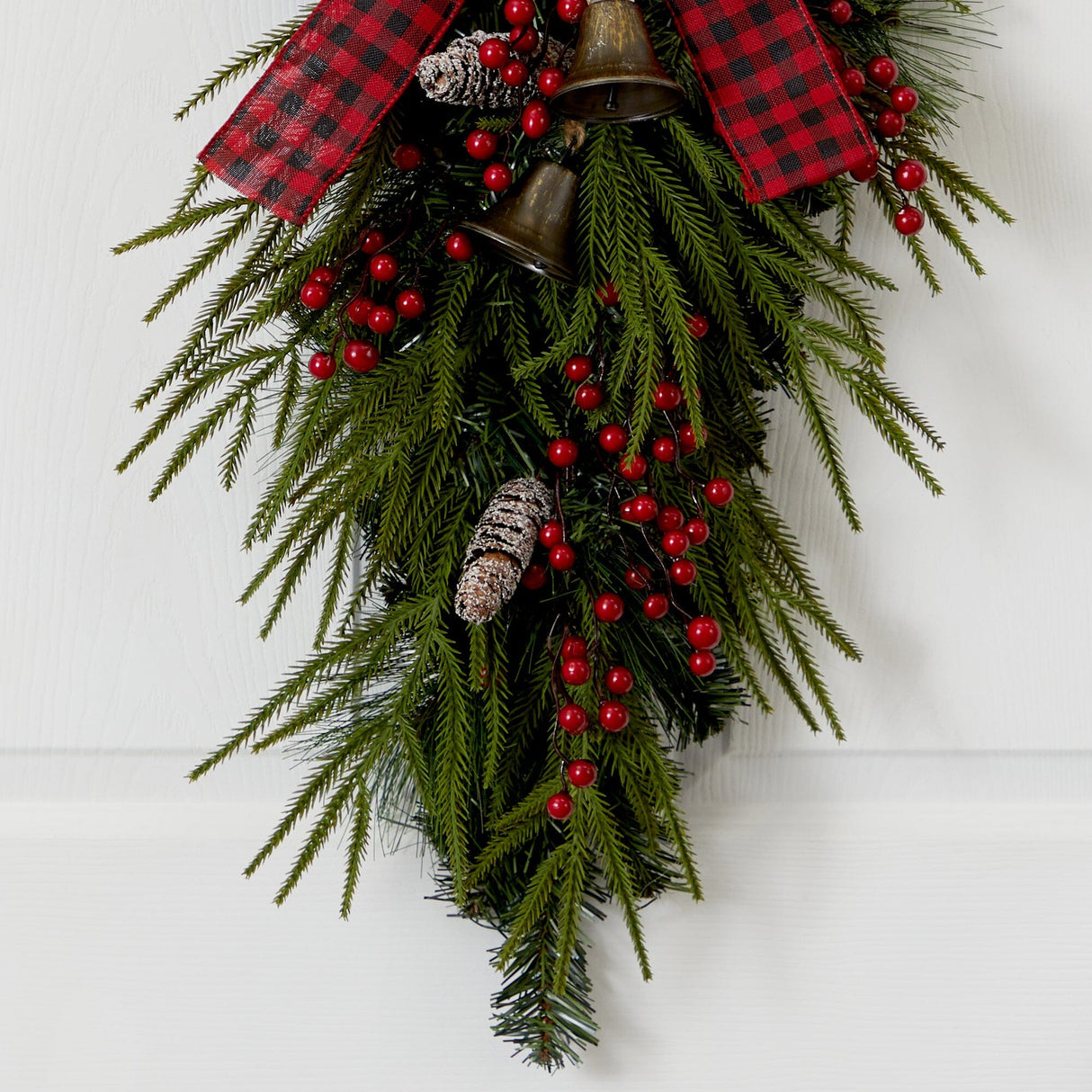 24” Holiday Christmas Pine Cones, Berry and Bells Teardrop-Teardrop-Parc Decor
