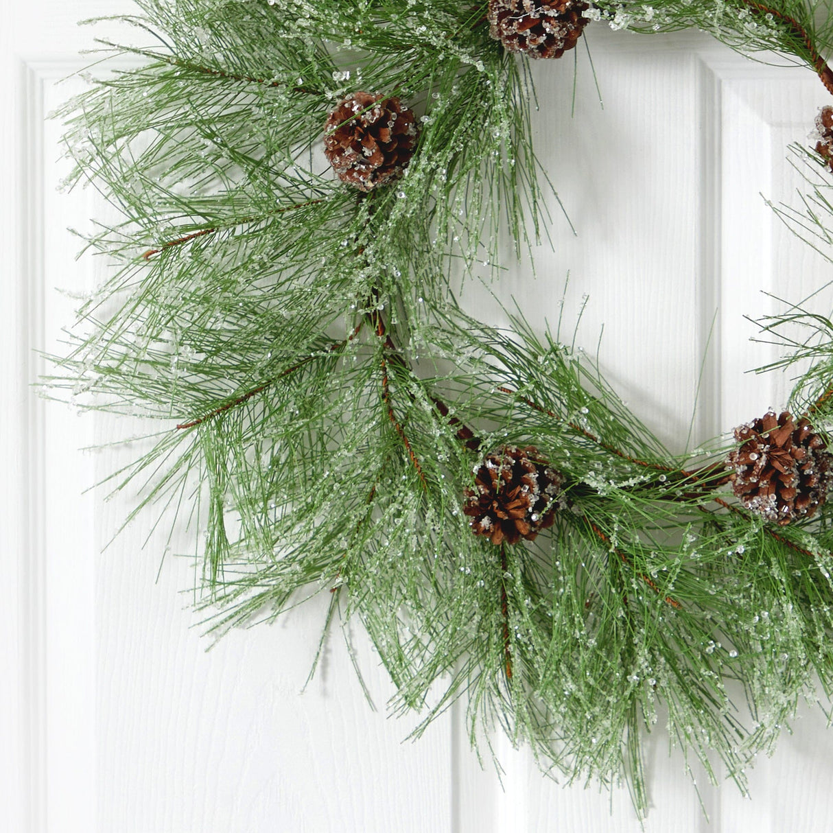24” Iced Pine Artificial Wreath with Pine Cones-Wreath-Parc Decor