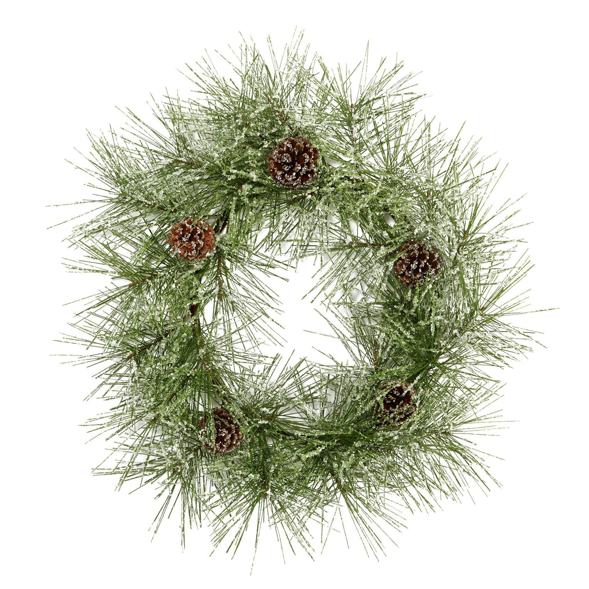 24” Iced Pine Artificial Wreath with Pine Cones-Wreath-Parc Decor