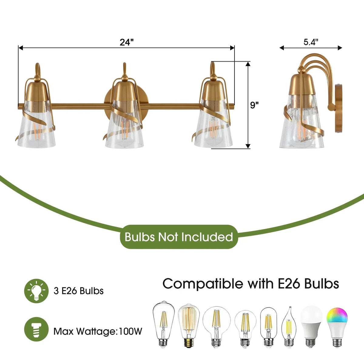 24 Inch Payne 3-Light Mirror Vanity Light