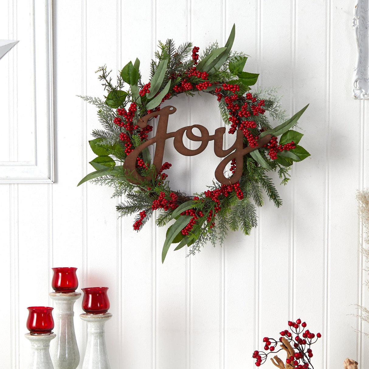24” Joy and Berries Artificial Christmas Wreath-Wreath-Parc Decor