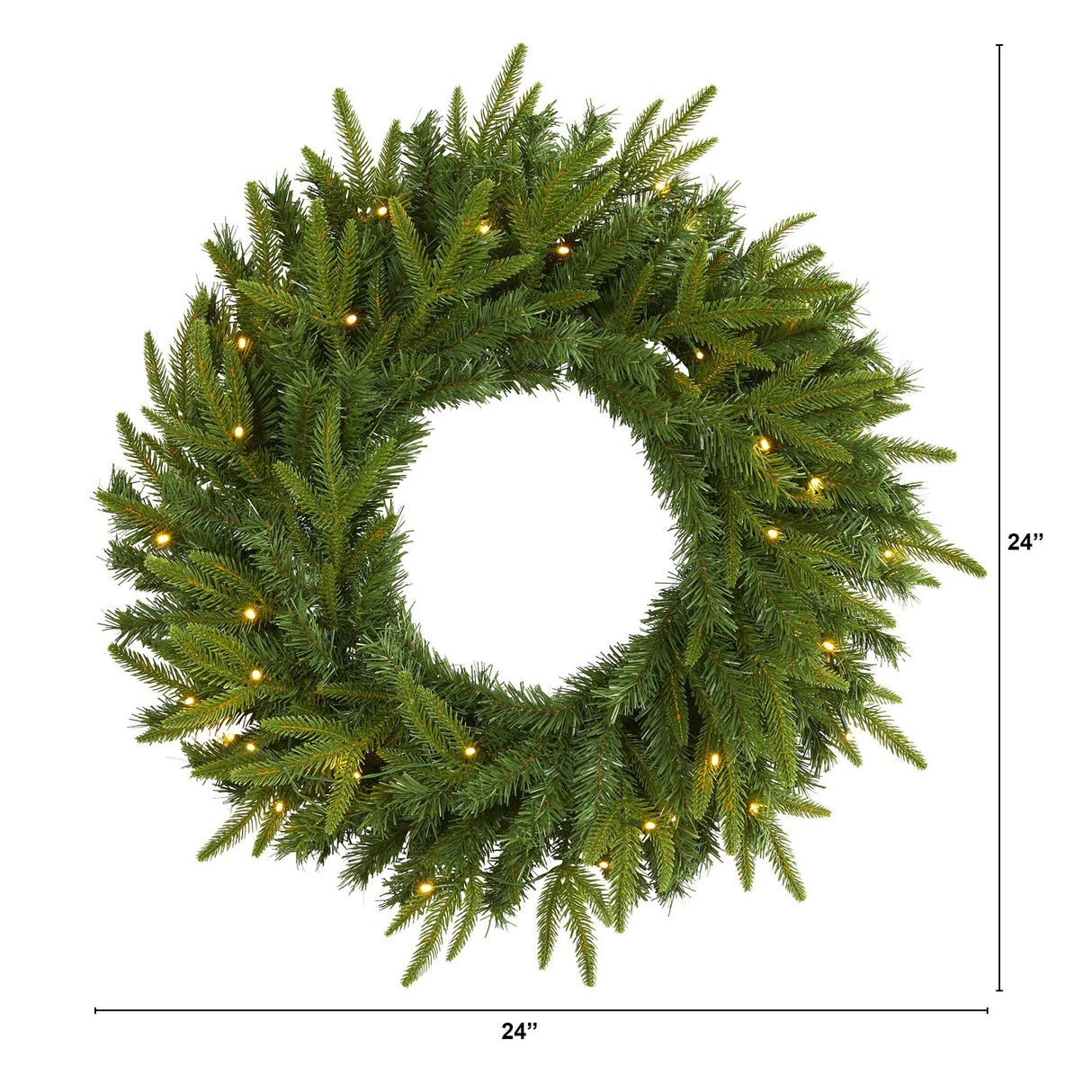 24” Long Pine Artificial Christmas Wreath with 35 Clear LED Lights-Wreath-Parc Decor