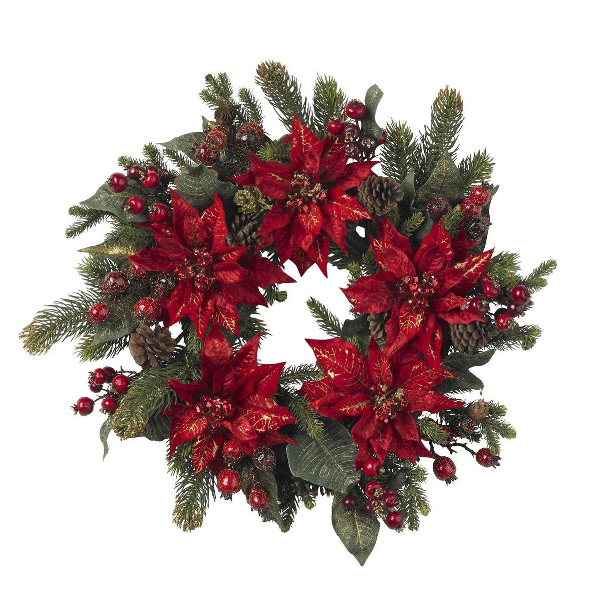 24" Poinsettia & Berry Wreath"-Wreath-Parc Decor