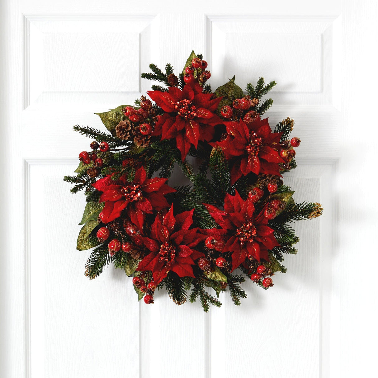 24" Poinsettia & Berry Wreath"-Wreath-Parc Decor