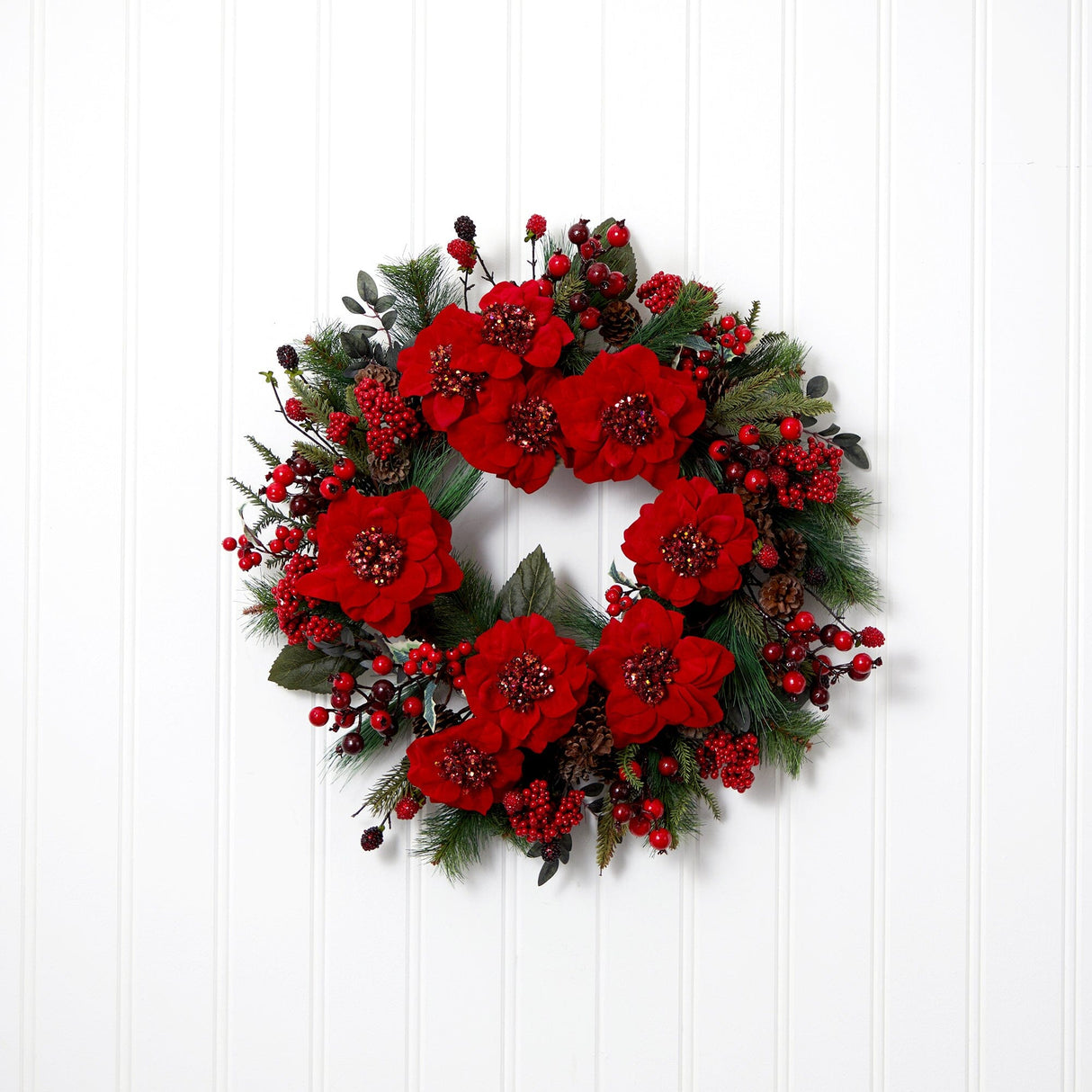 24" Poinsettia Wreath"-Wreath-Parc Decor