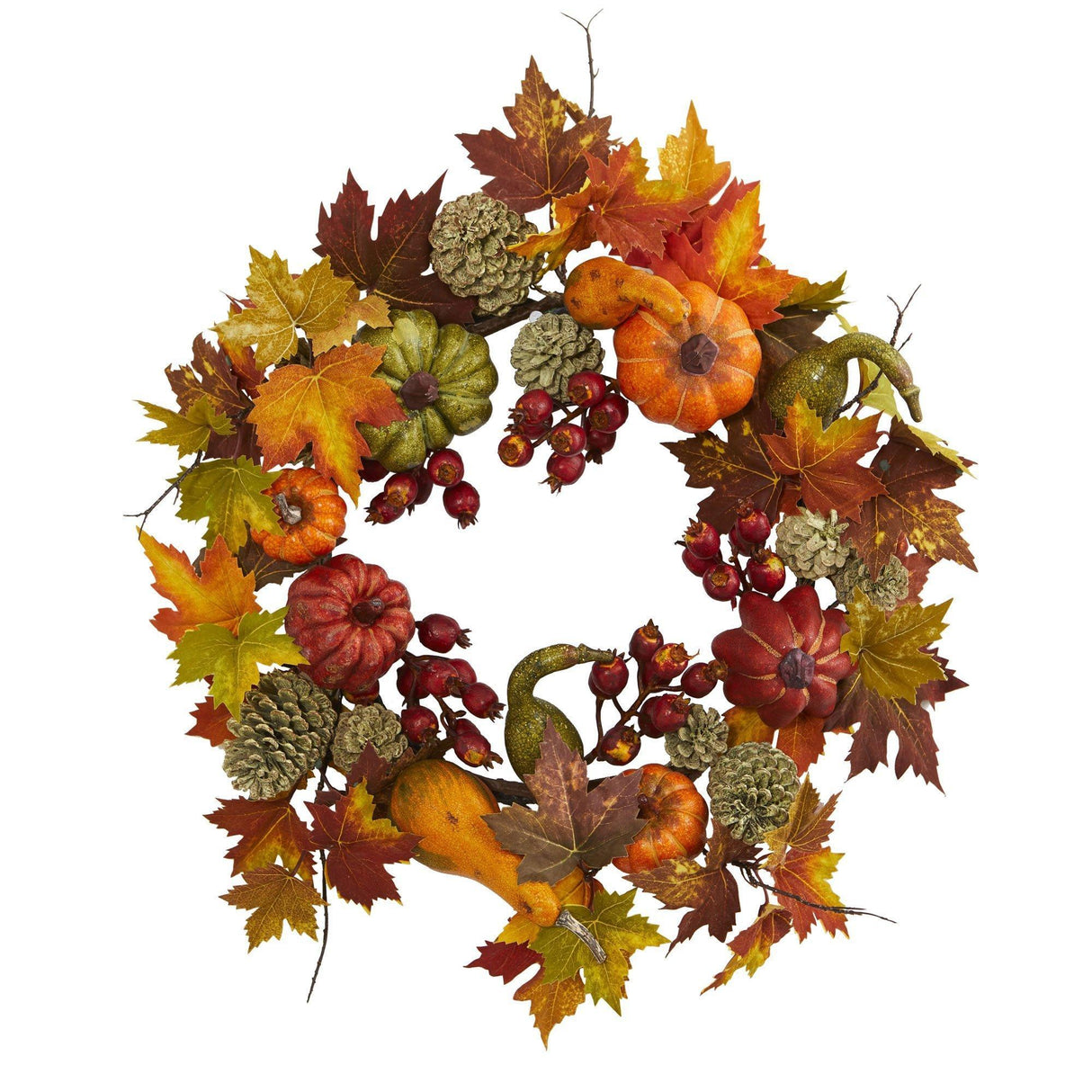 24” Pumpkin, Gourd, Berry and Maple Leaf Wreath-Wreath-Parc Decor