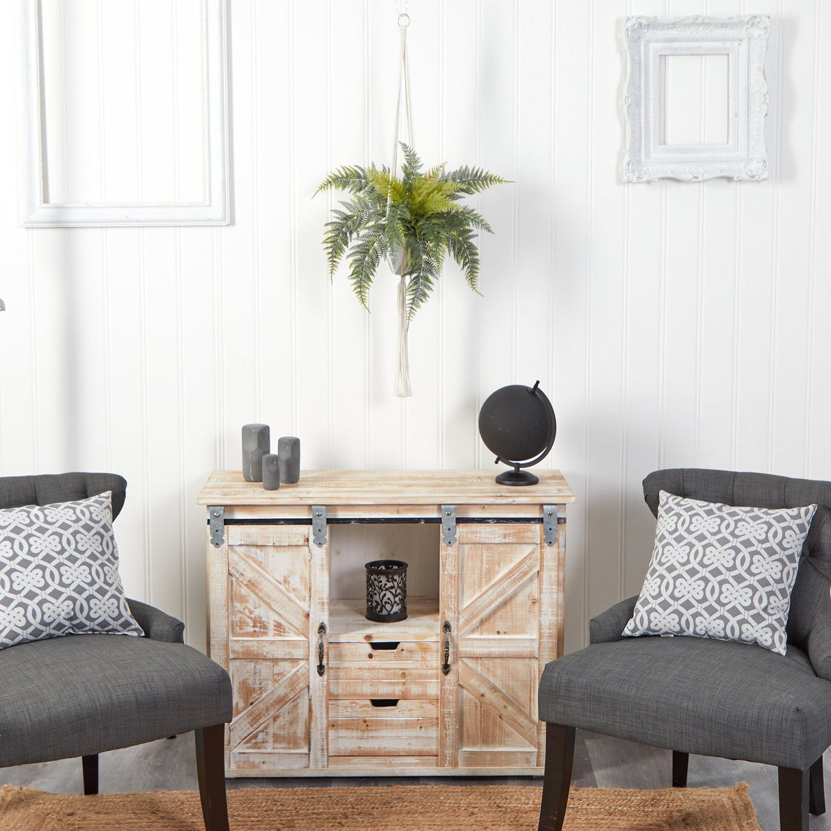 25” Fern Hanging Artificial Plant in Decorative Basket-Parc Decor