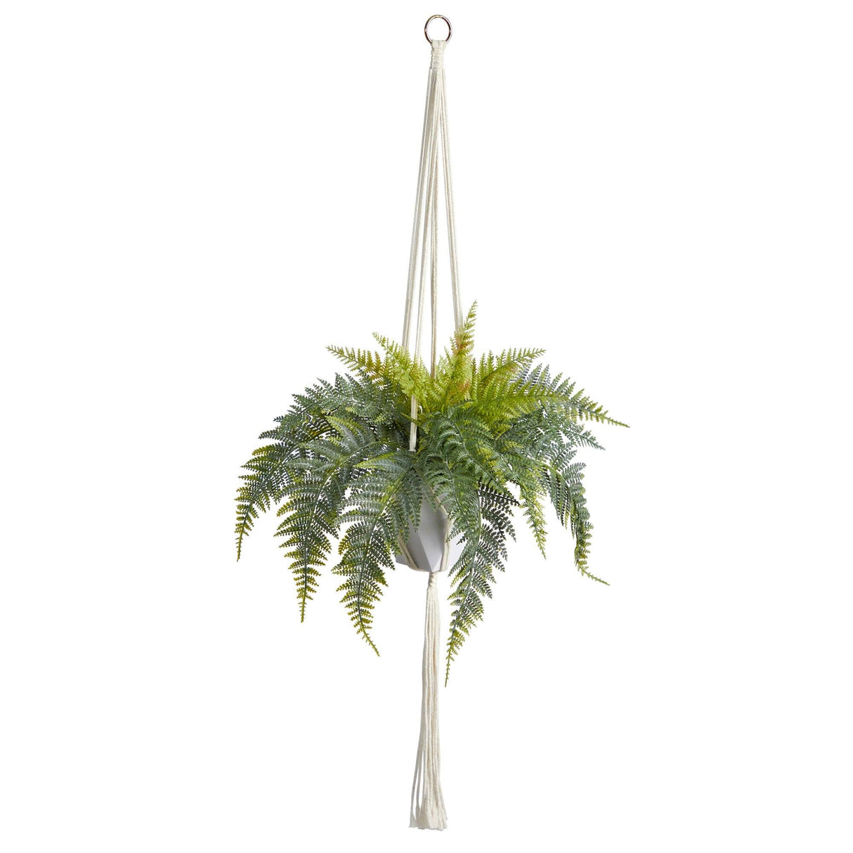 25” Fern Hanging Artificial Plant in Decorative Basket-Parc Decor