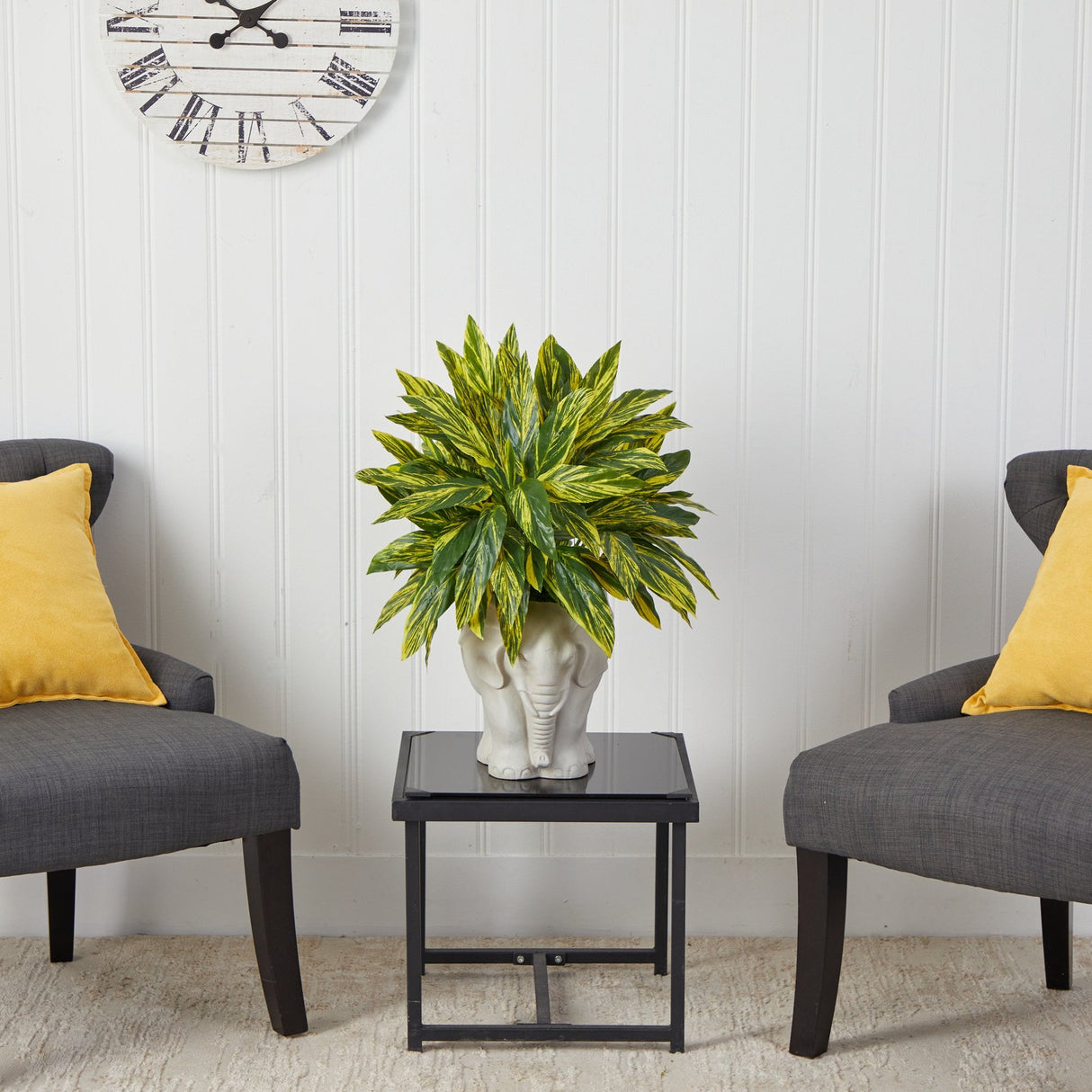 25” Tradescantia Artificial Plant in White Elephant Shaped Planter (Real Touch)-Parc Decor