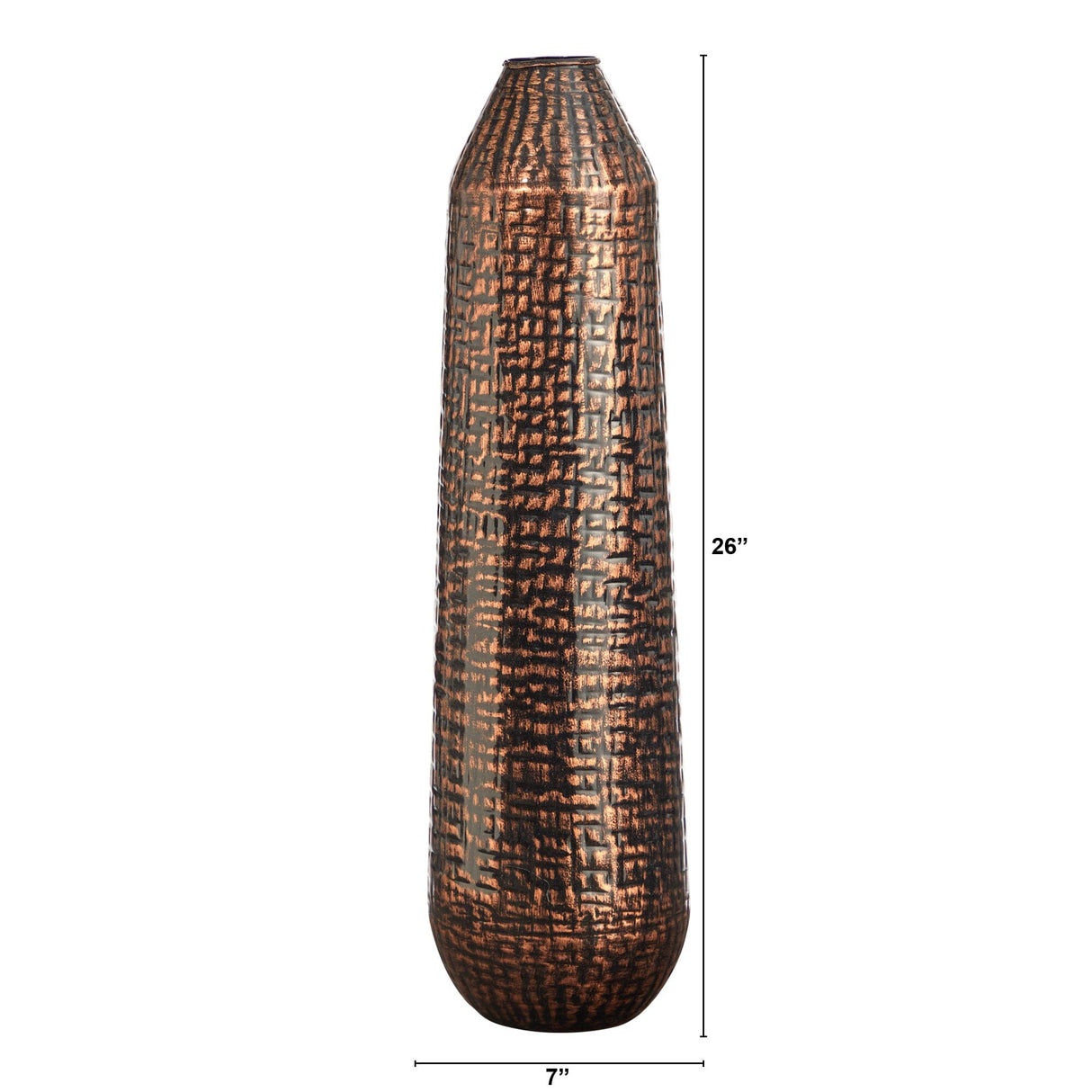 26” Tall Embossed Metal Tower Vase-Parc Decor