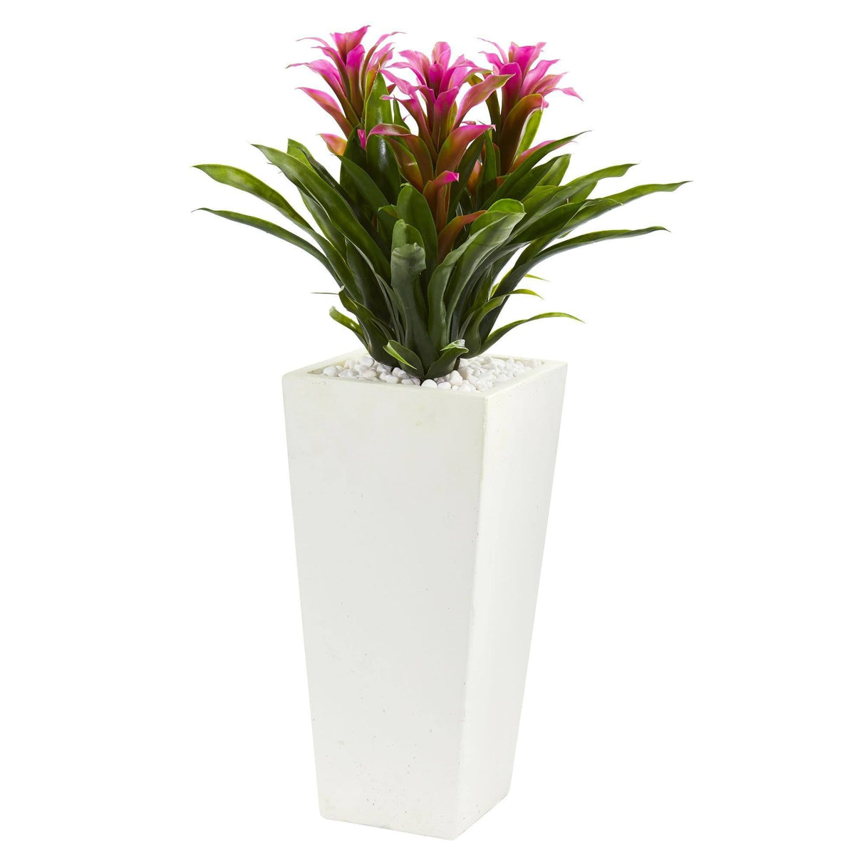 26” Triple Bromeliad Plant in White Tower Planter-Parc Decor
