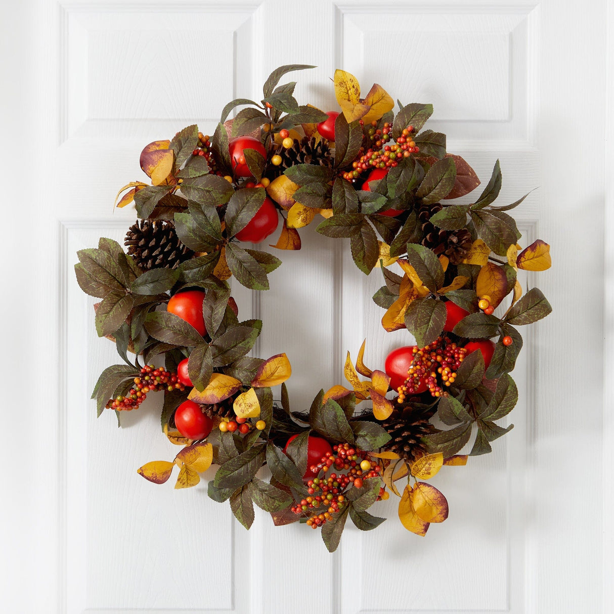 26” Autumn Persimmon and Pinecones Artificial Fall Wreath-Wreath-Parc Decor