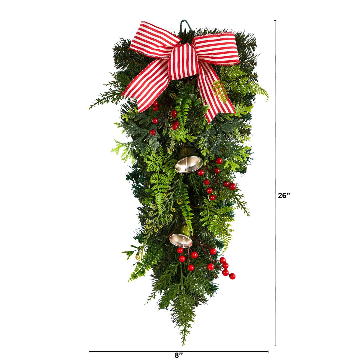 26" Holiday Christmas Bells and Bow Artificial Swag"-Teardrop-Parc Decor