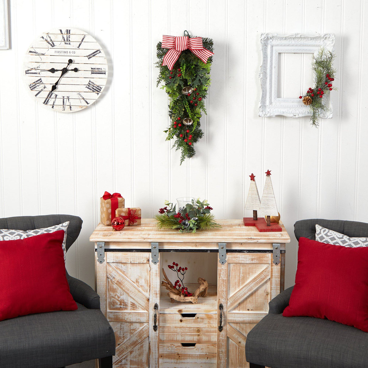 26" Holiday Christmas Bells and Bow Artificial Swag"-Teardrop-Parc Decor