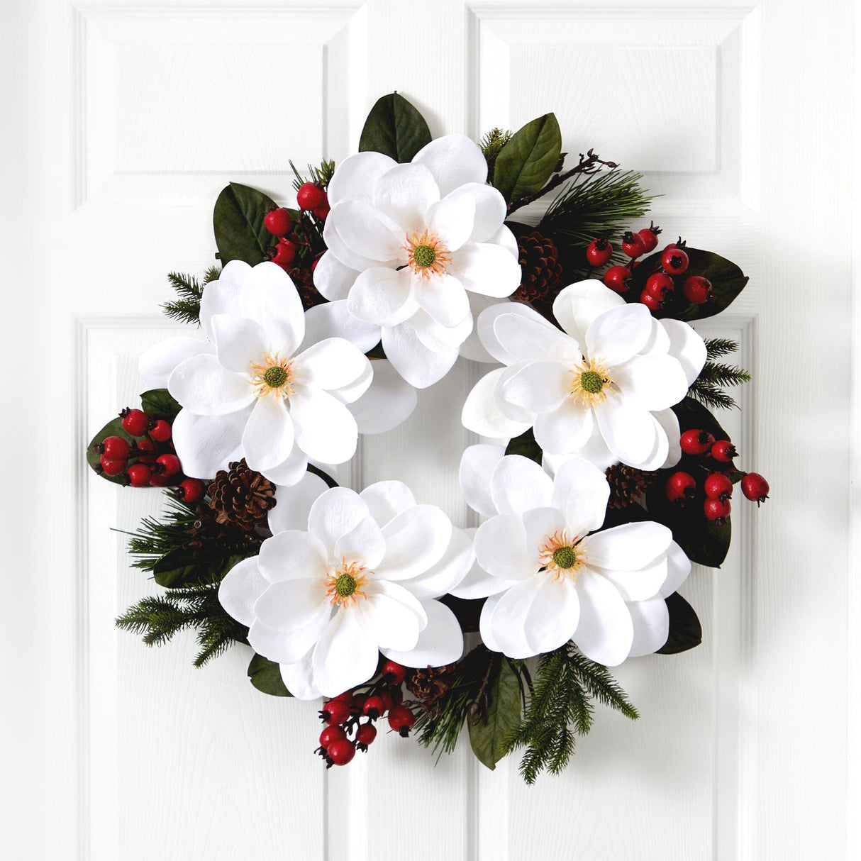 26” Magnolia, Pine and Berries Wreath-Wreath-Parc Decor