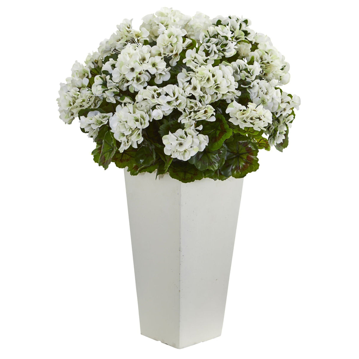 27” Geranium Artificial Plant in White Planter UV Resistant (Indoor/Outdoor)-Parc Decor