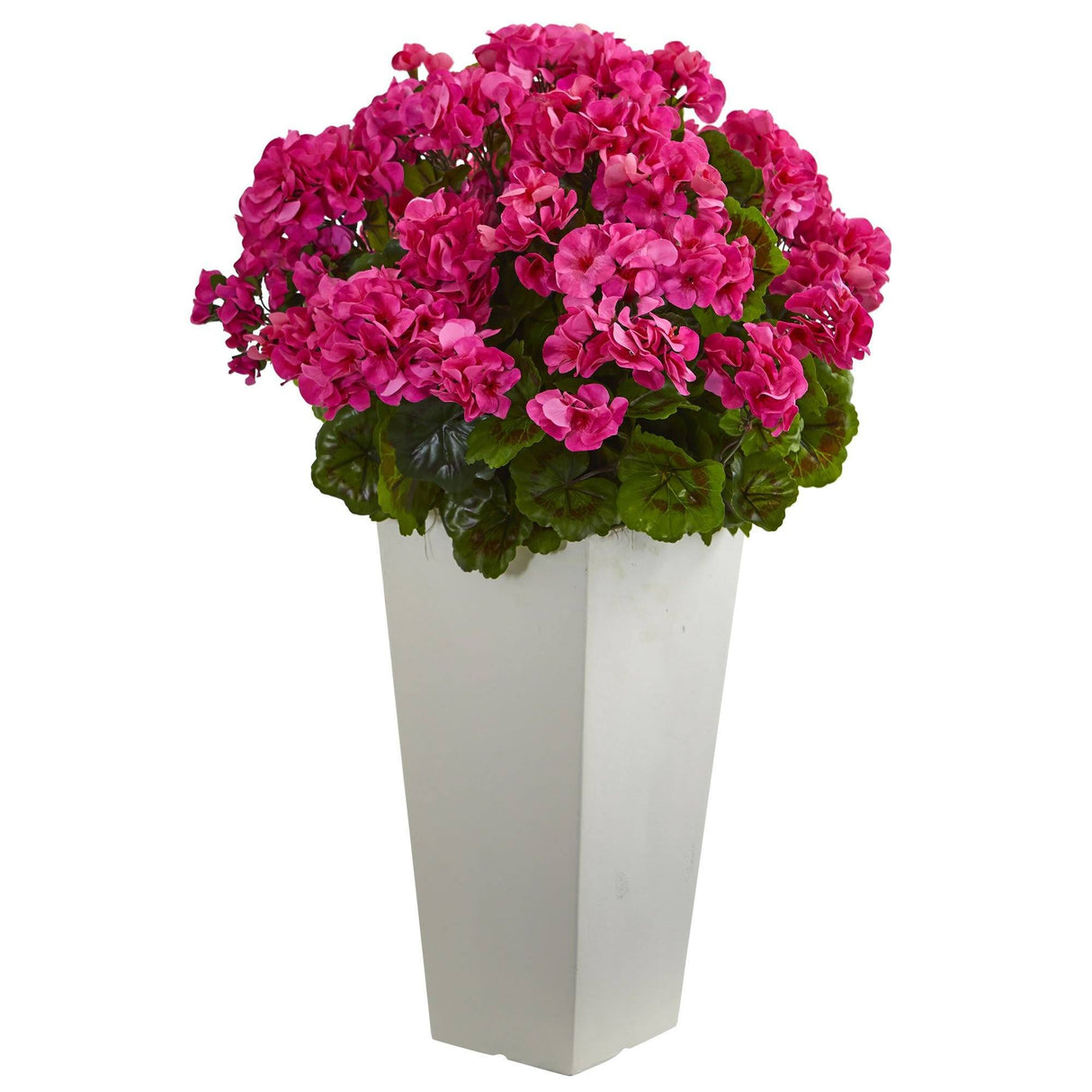 27” Geranium Artificial Plant in White Planter UV Resistant (Indoor/Outdoor)-Parc Decor