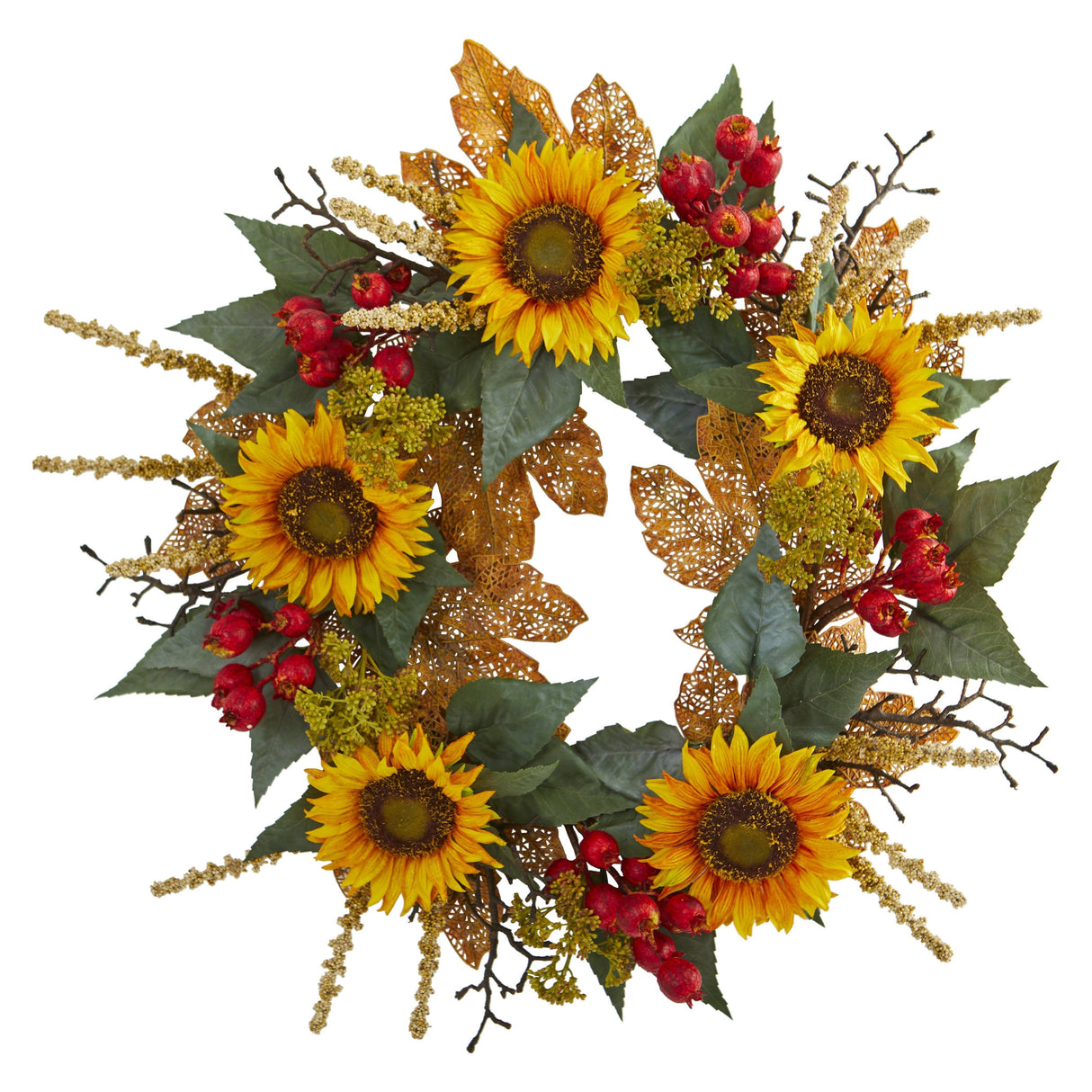 27” Sunflower Berry Artificial Wreath-Wreath-Parc Decor