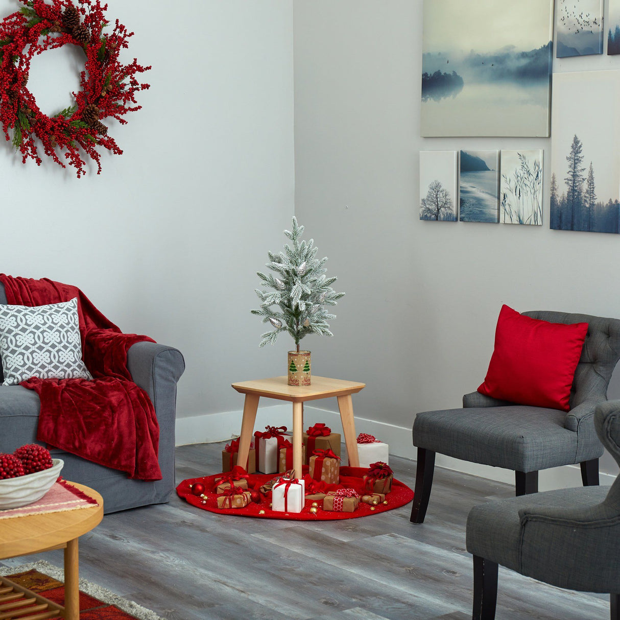 28” Flocked Christmas Artificial Tree in Decorative Planter-Parc Decor