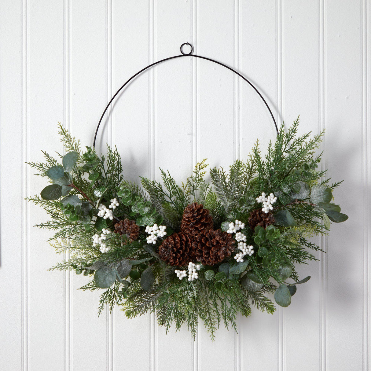 28” Christmas Pine, Eucalyptus, and Berries Metal Circlet Artificial Wreath-Wreath-Parc Decor