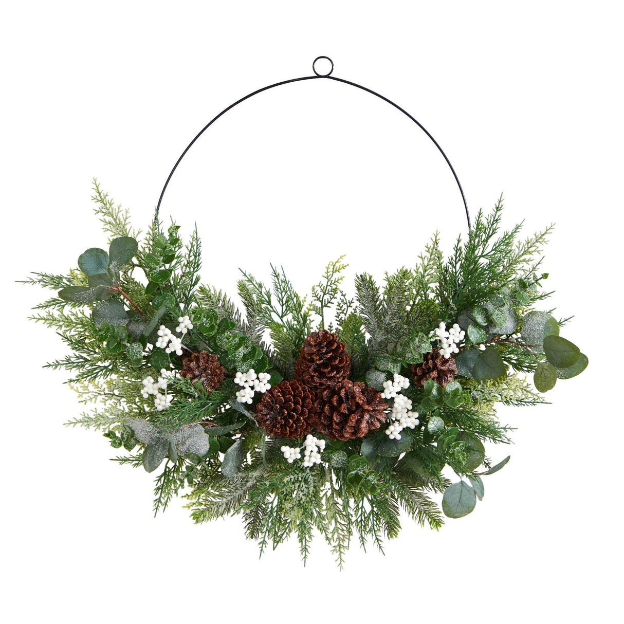 28” Christmas Pine, Eucalyptus, and Berries Metal Circlet Artificial Wreath-Wreath-Parc Decor