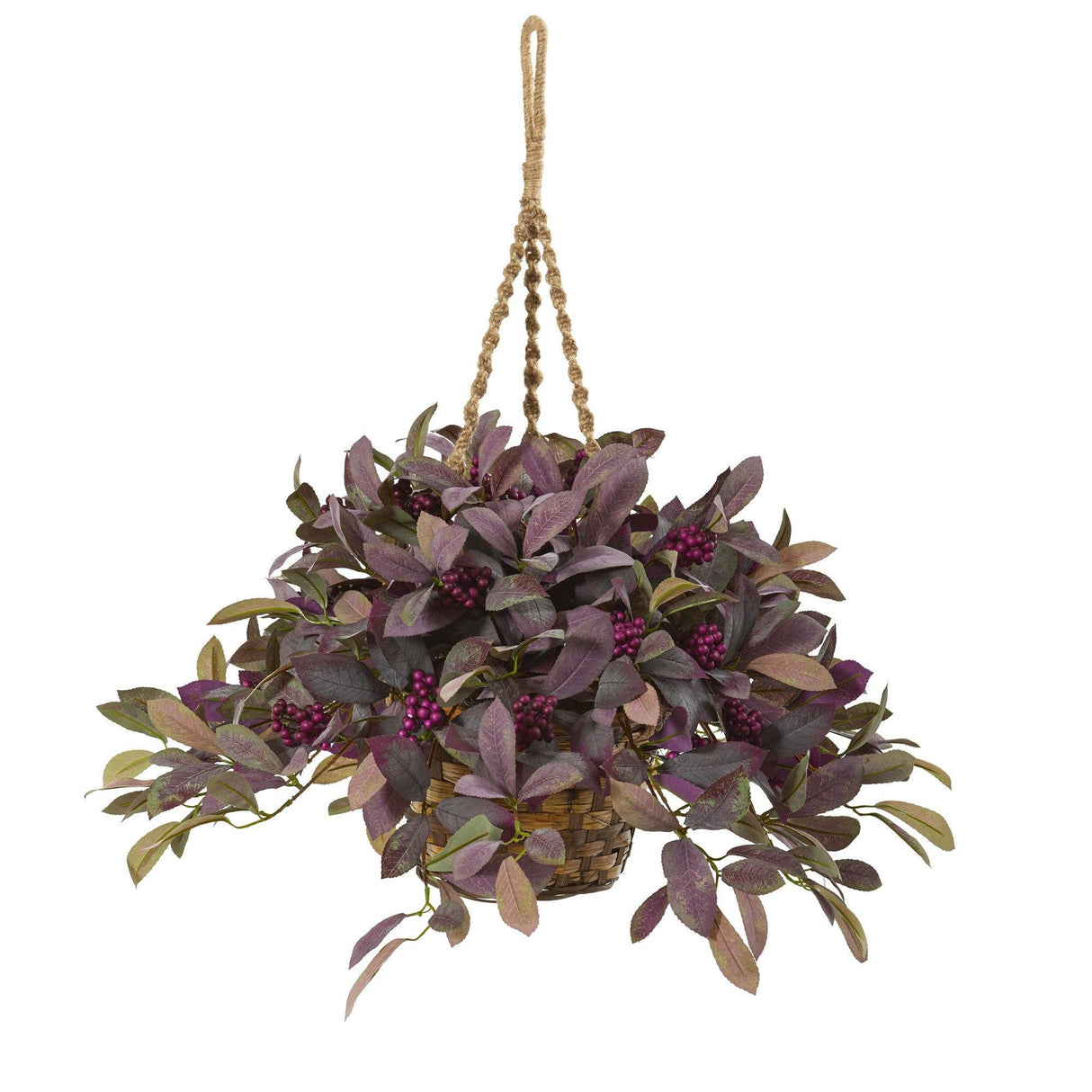 28” Fall Laurel Leaf with Berries Artificial Plant in Hanging Basket-Hanging-Parc Decor